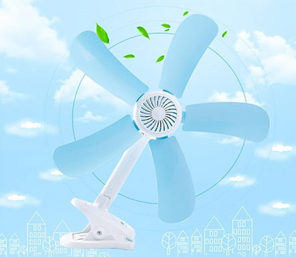 Piccolo Ventilatore elettrico con Pinza e Doppio Snodo dotato di 5 Pale per Tavolo Scrivania Casa Letto Ufficio 39*H48CM