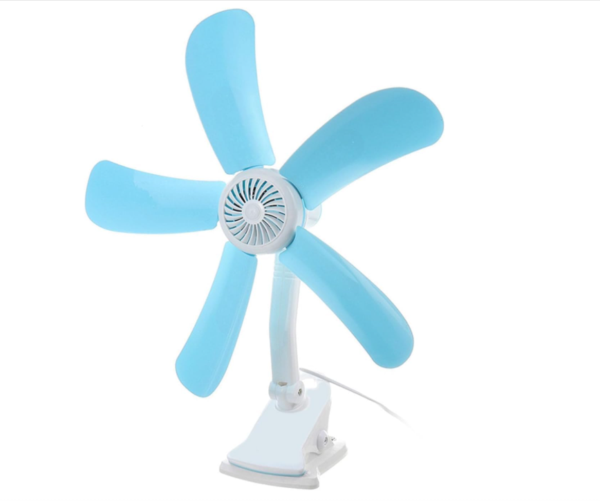 Piccolo Ventilatore elettrico con Pinza e Doppio Snodo dotato di 5 Pale per Tavolo Scrivania Casa Letto Ufficio 39*H48CM