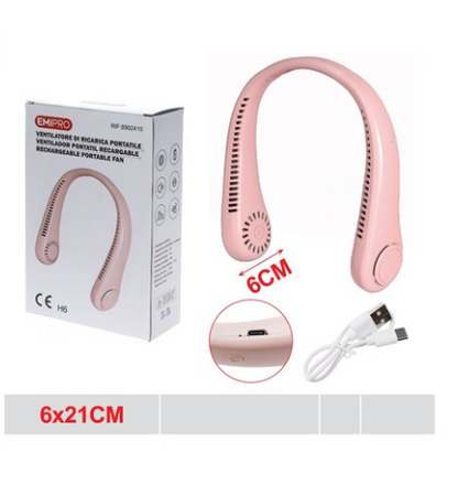 VENTILATORE COLLO SENZA PALE PORTATILE RICARICABILE ARIA USB 3 Velocità Ricaricabile Silenzioso Potente per Ufficio Viaggi Sport  6*h21cm
