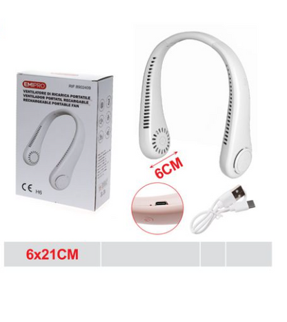 VENTILATORE COLLO SENZA PALE PORTATILE RICARICABILE ARIA USB 3 Velocità Ricaricabile Silenzioso Potente per Ufficio Viaggi Sport  6*h21cm