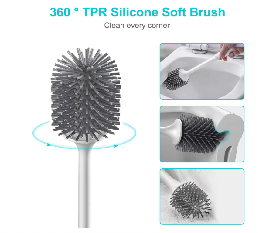 Scopino per WC, Spazzolone WC Silicone,  Scopettino WC con Supporti ad Asciugatura Rapida, Scovolino WC Montaggio Parete/in Piedi, Set di Spazzole per WC in Silicone