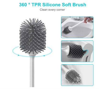 Scopino per WC, Spazzolone WC Silicone,  Scopettino WC con Supporti ad Asciugatura Rapida, Scovolino WC Montaggio Parete/in Piedi, Set di Spazzole per WC in Silicone