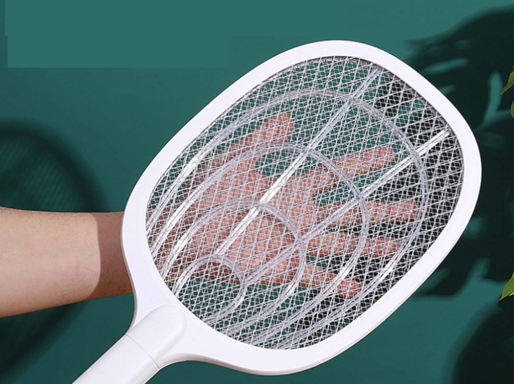 Racchetta,Elettrico Per Interni Ed Esterni Scacciamosche, Zapper Per Insetti Ricaricabile Tramite USB, Sicuro Al Tatto Con Rete Di Sicurezza A 3 Strati,Bianca