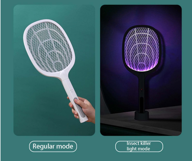 Racchetta,Elettrico Per Interni Ed Esterni Scacciamosche, Zapper Per Insetti Ricaricabile Tramite USB, Sicuro Al Tatto Con Rete Di Sicurezza A 3 Strati,Bianca