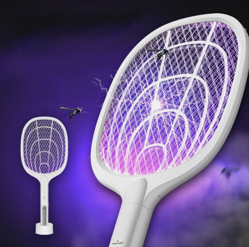 Racchetta,Elettrico Per Interni Ed Esterni Scacciamosche, Zapper Per Insetti Ricaricabile Tramite USB, Sicuro Al Tatto Con Rete Di Sicurezza A 3 Strati,Bianca