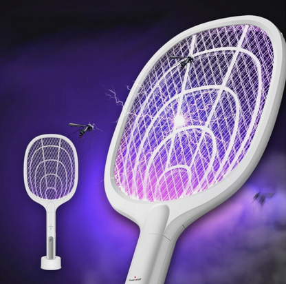 Racchetta,Elettrico Per Interni Ed Esterni Scacciamosche, Zapper Per Insetti Ricaricabile Tramite USB, Sicuro Al Tatto Con Rete Di Sicurezza A 3 Strati,Bianca