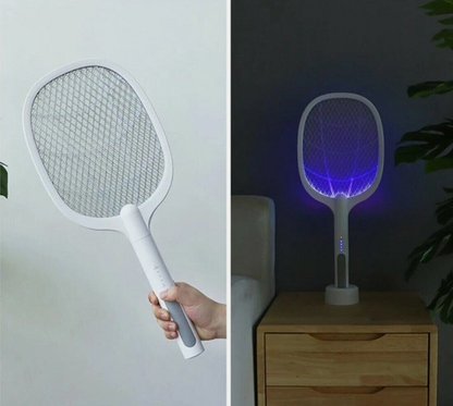 Racchetta,Elettrico Per Interni Ed Esterni Scacciamosche, Zapper Per Insetti Ricaricabile Tramite USB, Sicuro Al Tatto Con Rete Di Sicurezza A 3 Strati,Bianca