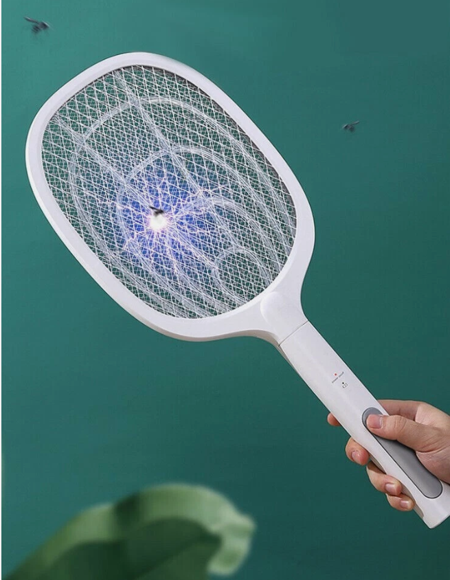 Racchetta,Elettrico Per Interni Ed Esterni Scacciamosche, Zapper Per Insetti Ricaricabile Tramite USB, Sicuro Al Tatto Con Rete Di Sicurezza A 3 Strati,Bianca
