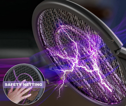 Scacciamosche elettrico con testa rotante e bacchetta telescopica di estensione, ricaricabile tramite USB, racchetta elettrica per zanzare per interni ed esterni, controllo insetti e ragni zanzare
