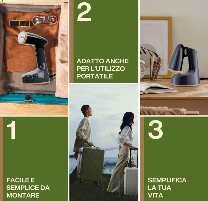 Ferro da Stiro Verticale, ferro da stiro da viaggio, 1500W, Serbatoio Acqua, ferro da stiro portatile togliere le pieghe Facile e Veloce, stiratrice verticale utilizzabile per viaggio e casa