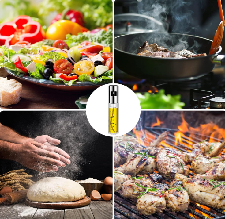 Spruzzino per Olio, 100 ML Spray Olio con Scala, Spruzzatore Olio Bottiglia di Olio o aceto Riutilizzabile Trasparente, Adatto per Cucinare, Grigliare, cuocere al Forno, Pasta, insalate