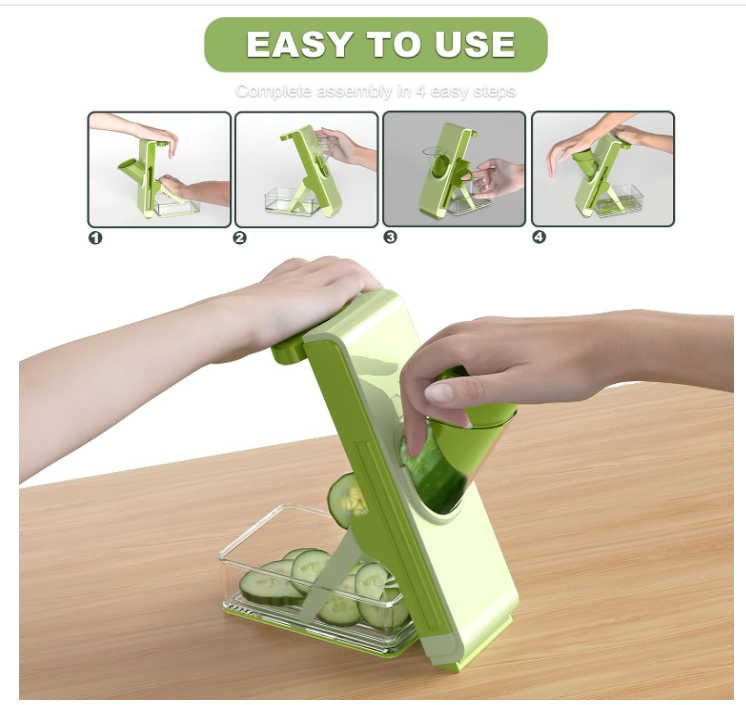 safe mandoline Food Slicer, Vegetable Slicer for Kitchen, Mandoline Potato Slicer，Kitchen Food Slicer, 4in1 & Thickness Adjuster Multifunctional Chopper Vegetable Cutter for Fast Meal