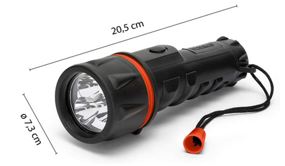 Torcia LED di Emergenza Impermeabile MU-T92107, Lanterna Portatile da Campeggio e Trekking, 1W LED, 2x Batterie D, Antiscivolo, Duratura, Ideale per Casa, Outdoor e Blackout