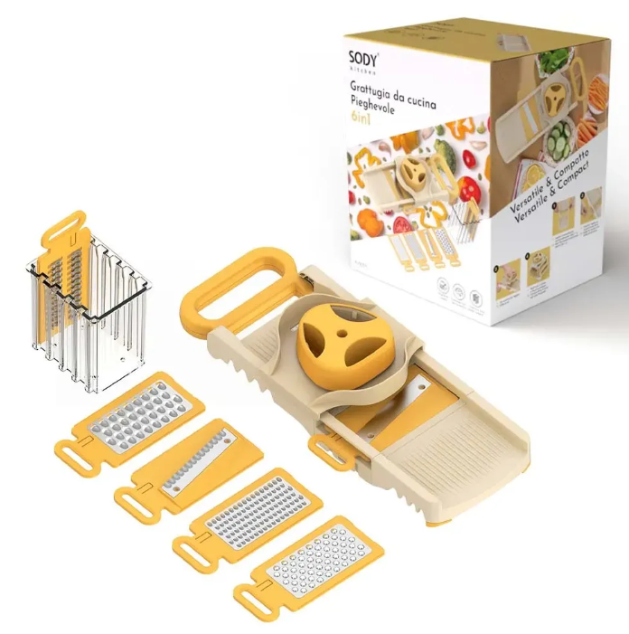 SODY Mandolina affettaverdure 6 in 1 compatta con 6 lame intercambiabili per cucina versatile e compatto