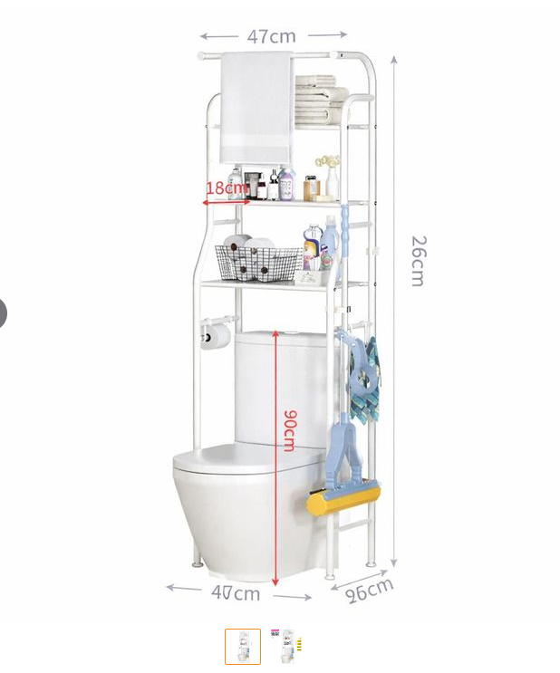 Scaffale per WC Bagno con 3 Ripiani, Portaoggetti Salvaspazio Multifunzione in Ferro Nero/bianco, Facile da Installare (47x25x160 cm)