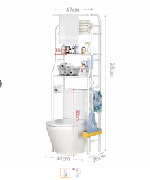 Scaffale per WC Bagno con 3 Ripiani, Portaoggetti Salvaspazio Multifunzione in Ferro Nero/bianco, Facile da Installare (47x25x160 cm)