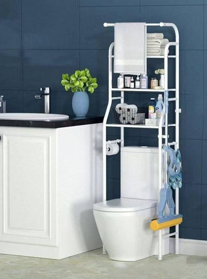 Scaffale per WC Bagno con 3 Ripiani, Portaoggetti Salvaspazio Multifunzione in Ferro Nero/bianco, Facile da Installare (47x25x160 cm)