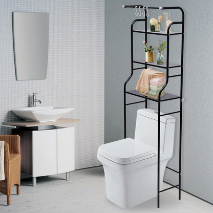 Scaffale per WC Bagno con 3 Ripiani, Portaoggetti Salvaspazio Multifunzione in Ferro Nero/bianco, Facile da Installare (47x25x160 cm)