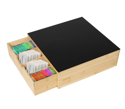 Porta Capsule in Bamboo con Piano in Vetro 3 in 1 Linea Natura h10x30x30 cm