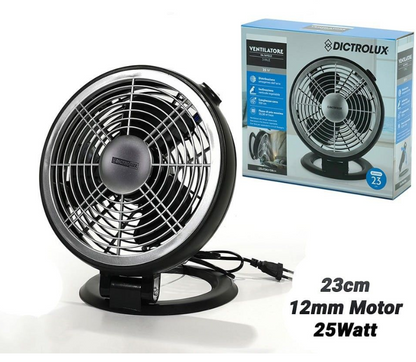 Ventilatore Pieghevole da Tavolo 25 Watt h25x23x26 cm Diametro 23 cm Silenzioso e Regolabile con 3 Pale per Flusso Aria 66 m³/min