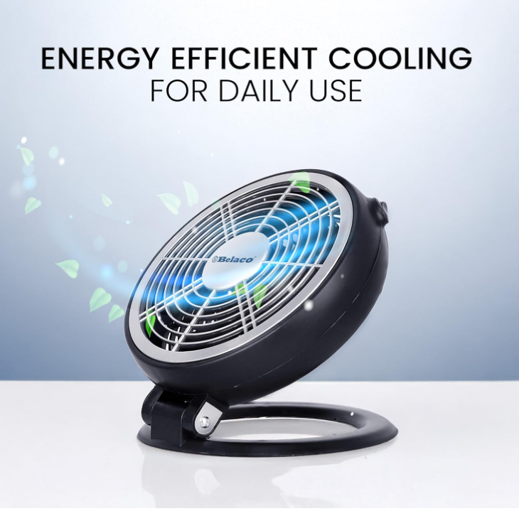 Ventilatore Pieghevole da Tavolo 25 Watt h25x23x26 cm Diametro 23 cm Silenzioso e Regolabile con 3 Pale per Flusso Aria 66 m³/min
