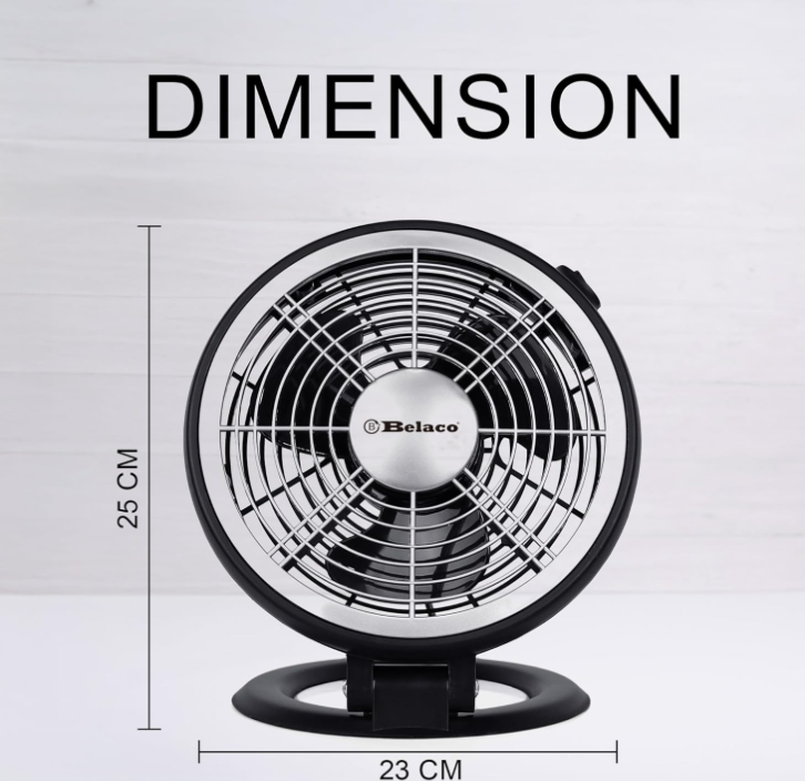 Ventilatore Pieghevole da Tavolo 25 Watt h25x23x26 cm Diametro 23 cm Silenzioso e Regolabile con 3 Pale per Flusso Aria 66 m³/min