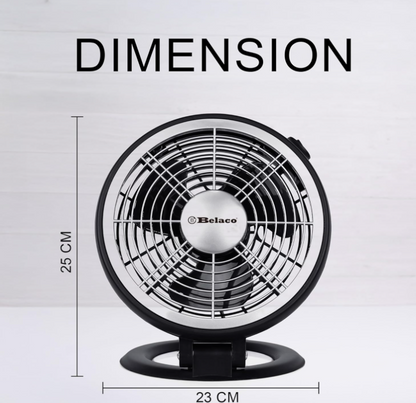 Ventilatore Pieghevole da Tavolo 25 Watt h25x23x26 cm Diametro 23 cm Silenzioso e Regolabile con 3 Pale per Flusso Aria 66 m³/min