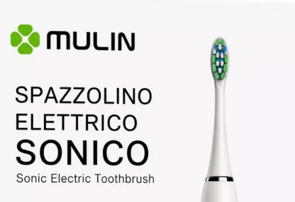 Mulin Spazzolino Elettrico Sonico WS-7007 IPX7 Impermeabile 37200 Vibrazioni 4 Testine Ricaricabile USB Bianco