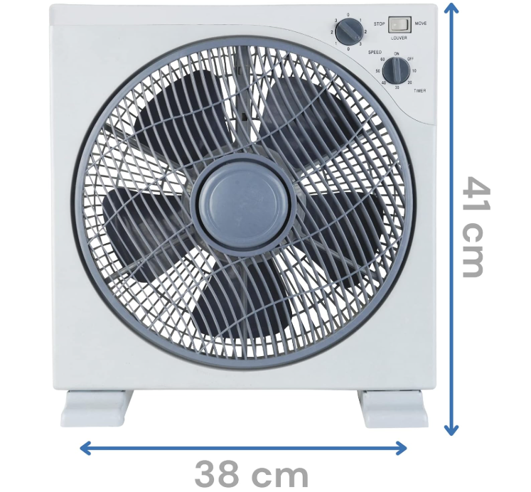 Ventilatore Portatile Quadrato Rinfrescante da Pavimento o Tavolo con 5 Pale e 3 Livelli di Intensità Rotazione 360 Gradi e Timer Ventilatore