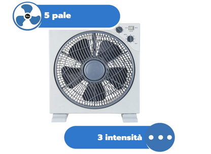 Ventilatore Portatile Quadrato Rinfrescante da Pavimento o Tavolo con 5 Pale e 3 Livelli di Intensità Rotazione 360 Gradi e Timer Ventilatore