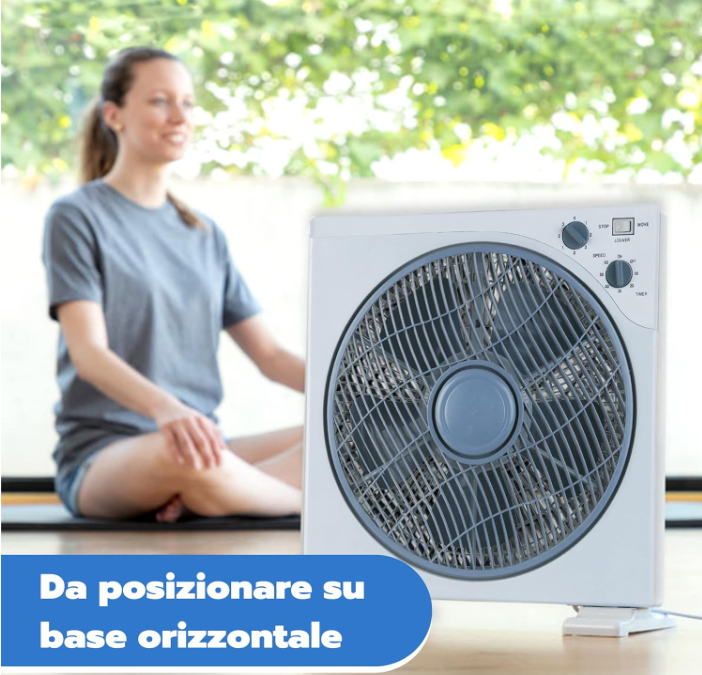 Ventilatore Portatile Quadrato Rinfrescante da Pavimento o Tavolo con 5 Pale e 3 Livelli di Intensità Rotazione 360 Gradi e Timer Ventilatore