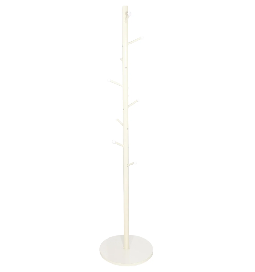 Appendiabiti da Terra in Metallo Bianco con 8 Ganci h175 cm x ø40 cm Struttura Robusta Base in Mdf Facile da Montare