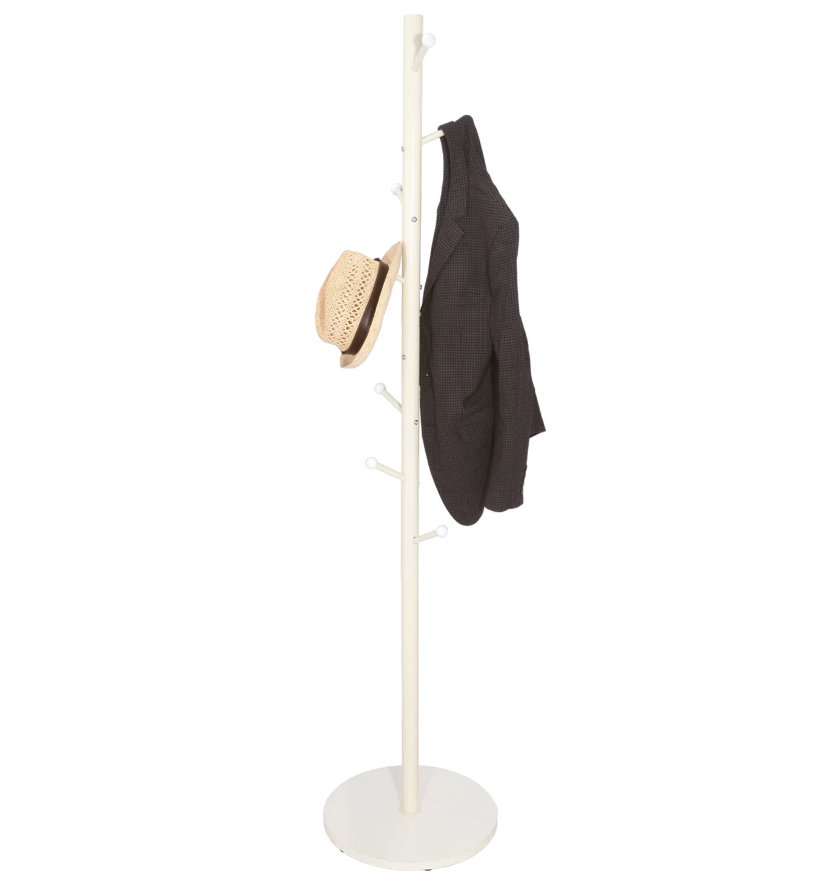 Appendiabiti da Terra in Metallo Bianco con 8 Ganci h175 cm x ø40 cm Struttura Robusta Base in Mdf Facile da Montare