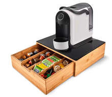 Porta Cialde e Capsule Caffè in Bambù con Vetro Temperato, Organizer con Cassetto e 4 Scomparti
