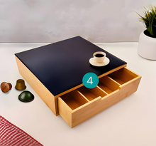 Porta Cialde e Capsule Caffè in Bambù con Vetro Temperato, Organizer con Cassetto e 4 Scomparti