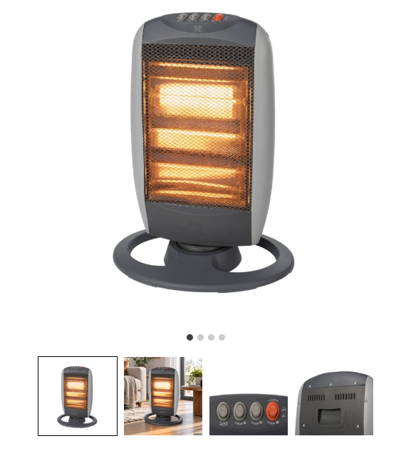 Stufa Alogena Oscillante con 3 Livelli di Potenza 1200 Watt