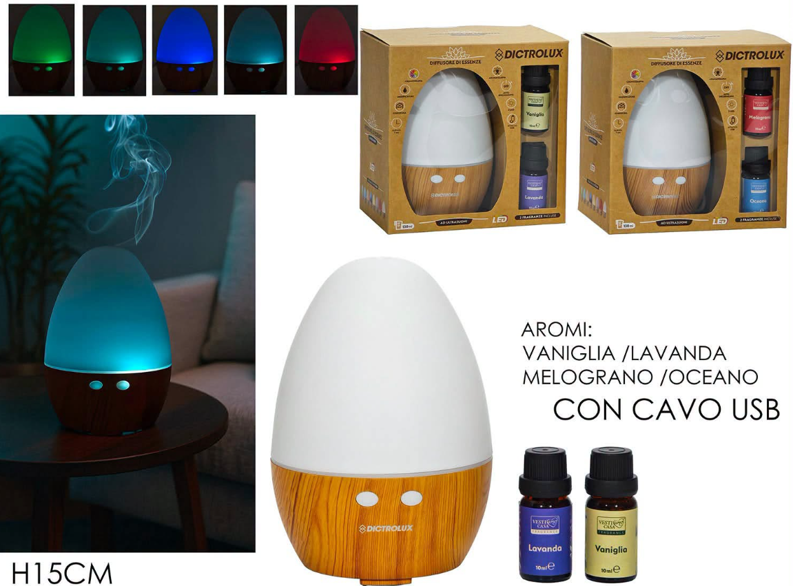 Diffusore di Essenze a Ultrasuoni LED 130 ml umidificatore