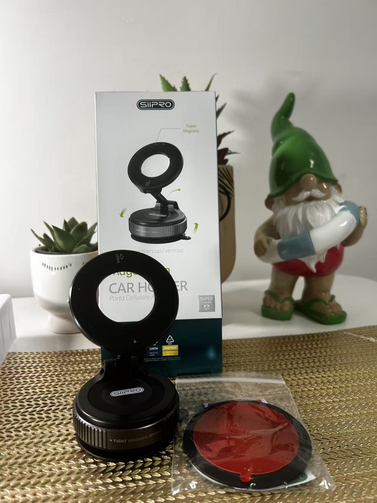 Supporto Magnetico per Telefono Super Forte N52, Lega di Alluminio Aggiornata, Design Pieghevole e Rotabile a 360°, Dotato di Ventosa a Vuoto, Perfetto per Cruscotti Auto, Piastrelle del Bagno e Superfici in Vetro