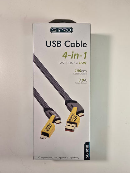 Cavo di Ricarica Rapida 4-in-1, 100 cm, Doppio Connettore Type-C & USB Lightning, Cavo Piatto in Tessuto, Superficie Opaca, USB Maschio a Maschio, Compatibile con iPhone 15, per iPhone, Cavo di Ricarica USB Type C per Tablet