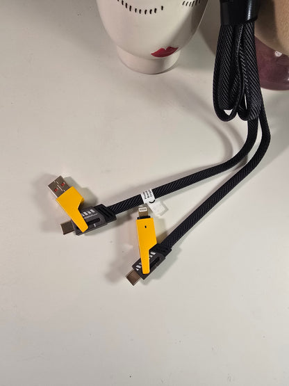 Cavo di Ricarica Rapida 4-in-1, 100 cm, Doppio Connettore Type-C & USB Lightning, Cavo Piatto in Tessuto, Superficie Opaca, USB Maschio a Maschio, Compatibile con iPhone 15, per iPhone, Cavo di Ricarica USB Type C per Tablet