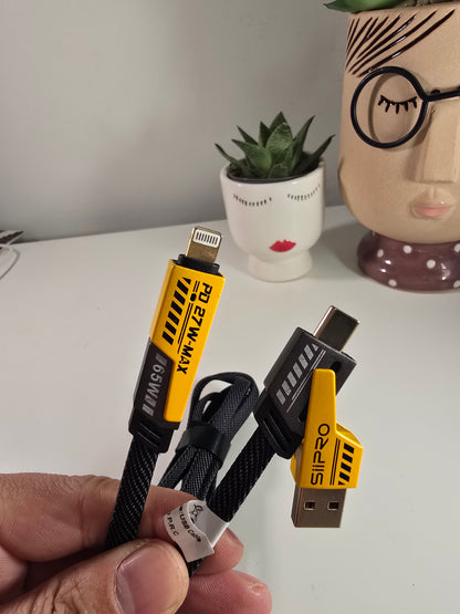 Cavo di Ricarica Rapida 4-in-1, 100 cm, Doppio Connettore Type-C & USB Lightning, Cavo Piatto in Tessuto, Superficie Opaca, USB Maschio a Maschio, Compatibile con iPhone 15, per iPhone, Cavo di Ricarica USB Type C per Tablet