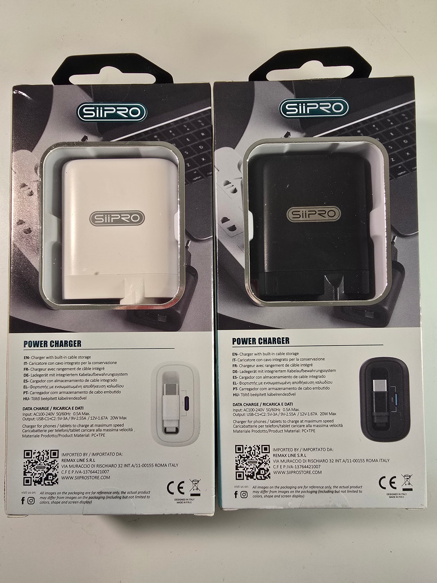 Caricatore Rapido 20W GaN SIPPO USB Type-C Salvaspazio - Cavo Avvolgibile Integrato 70cm