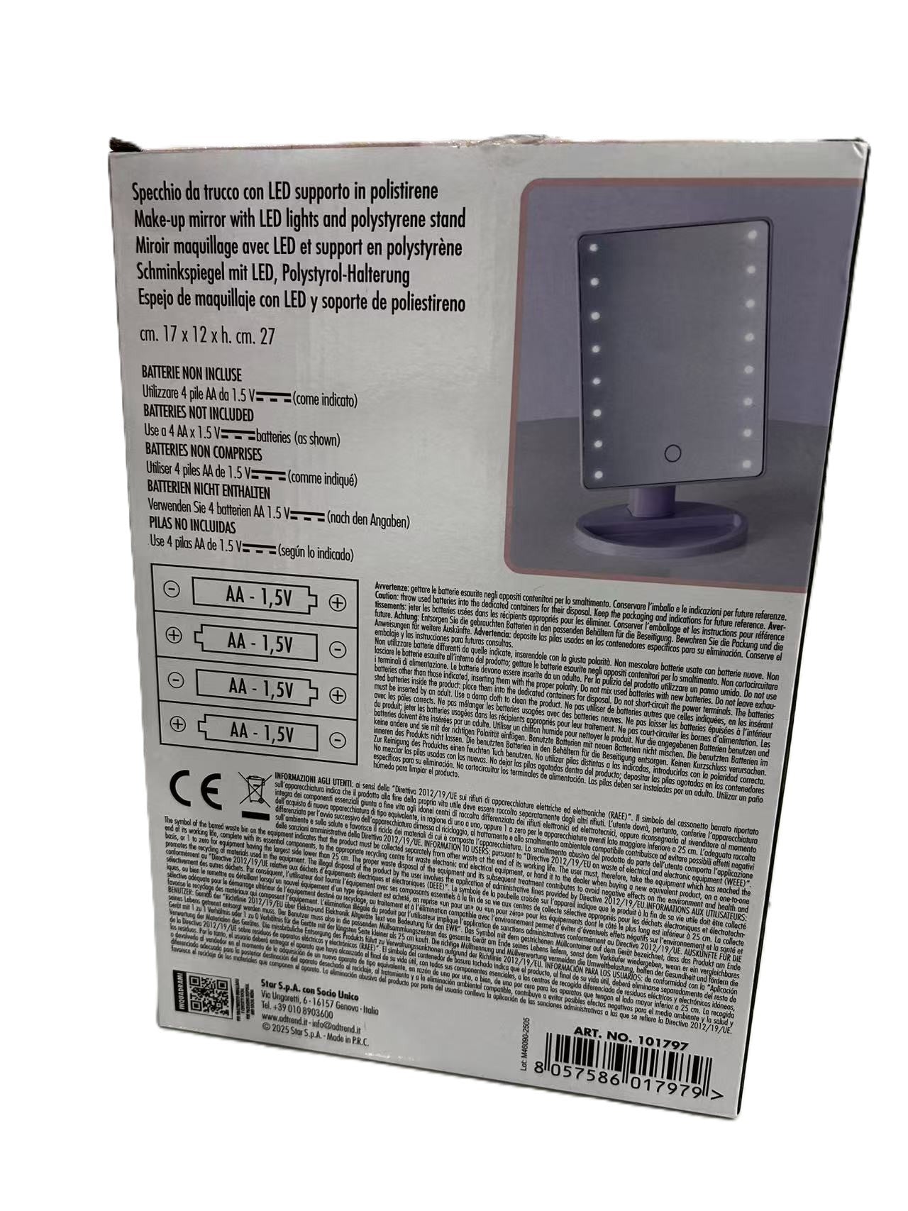 SPECCHIO DA TRUCCO CON LED A BATTERIE 17*12*H27CM