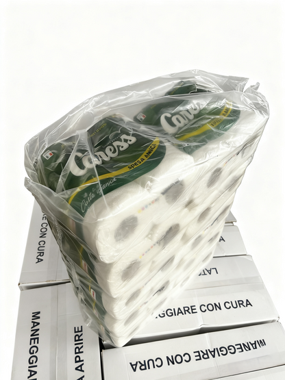 40 ROTOLI CARTA IGIENICA 2VELI PURA CELLULOSA CARESS SPESA AMICA+OMAGIO 1PZ TOVAGLIOLA CARESS FAMIILY PACK