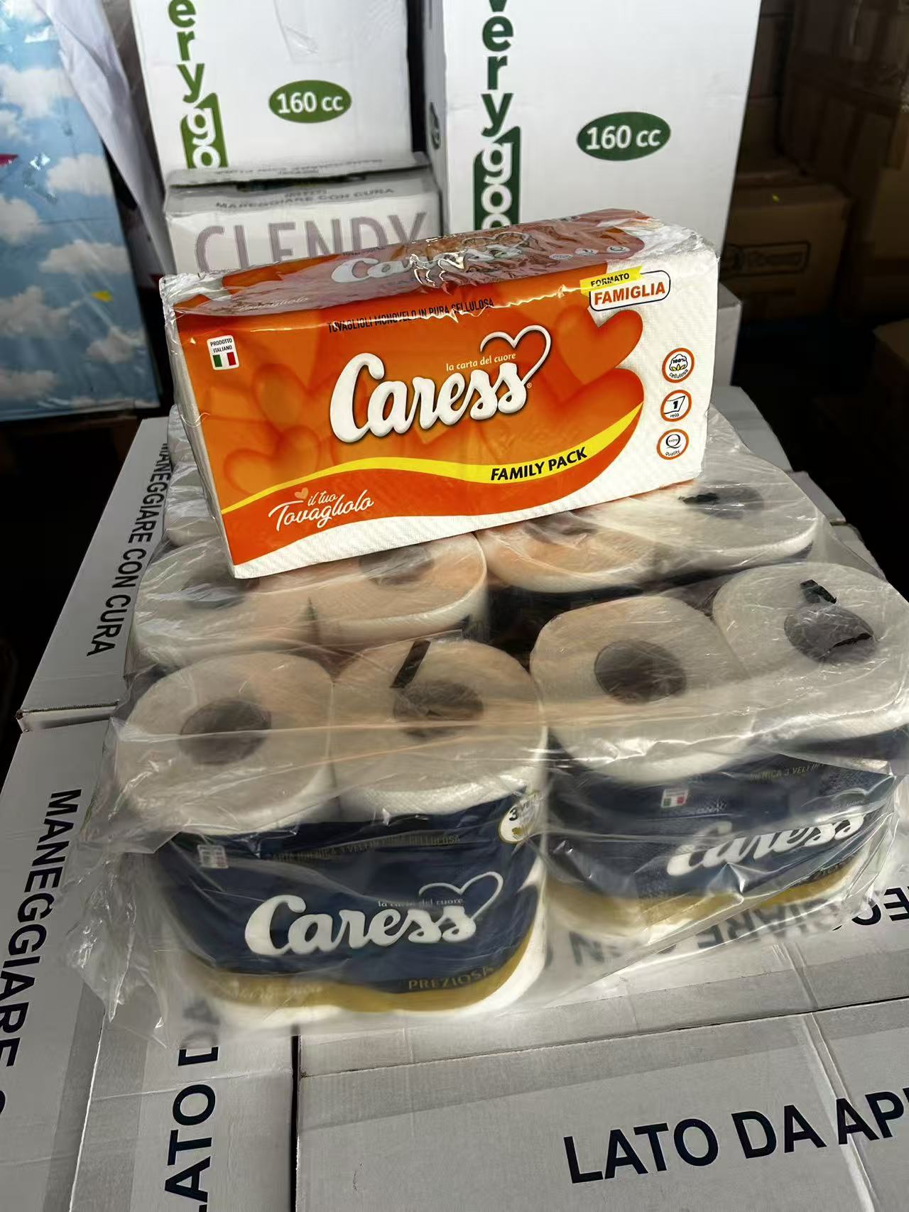 40 ROTOLI CARTA IGIENICA 3VELI CARESS PREZIOSA+OMAGIO 1PZ TOVAGLIOLA CARESS FAMIILY PACK
