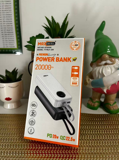 Power Bank 20000mAh MAXEXCELL - Carica Rapida Multi-Dispositivo, Compatto e Portatile con Cordino, Ideale per Viaggi e Uso Quotidiano