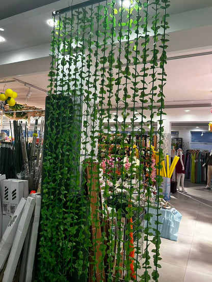 Tenda per Porta A Isolamento Termico, Tenda Divisoria in bambù con Foglie Verdi Artificiali, Divisorio in Nappa con Viti Finte Appese per L'arredamento del Ristorante con Patio