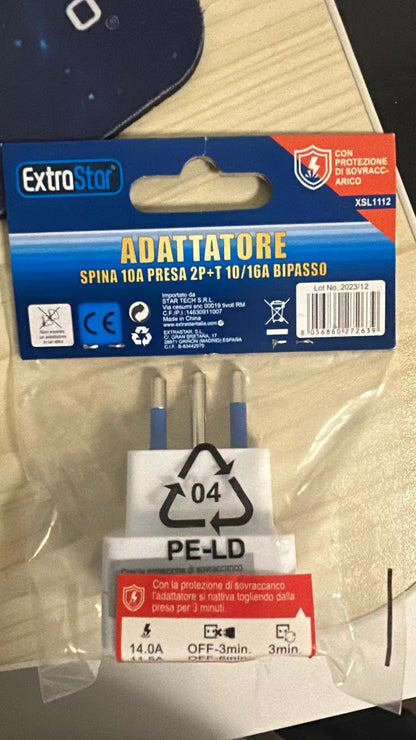 10A Plug Adapter and 10/16A Bivalent Bipass Socket with 1500W Manual Overload Protection