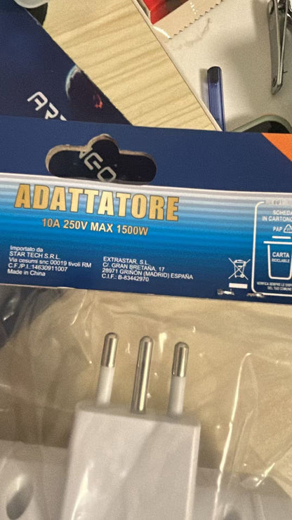 Adattatore Spina Italiana Grande Adattatore con 3 Prese Pluristandard 10-16A (Standard Italiano 10A e Tedesco 16A Terra Laterale) e Spina 16A Adattatore Multipresa, Bianco
