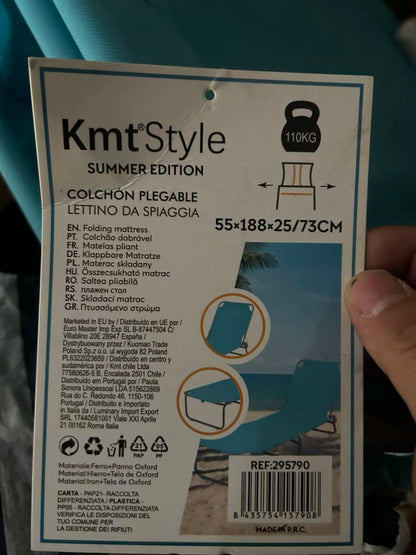 Portofino Esté Lettino Mare Richiudibile 55*188*25/73 cm Blu/Beige Capacità 110 kg Ideale per Spiagge e Parchi
